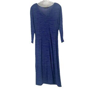 Peruvian Collection Blue Cotton V Neck Midi Dress Quiet Luxury Sz Small